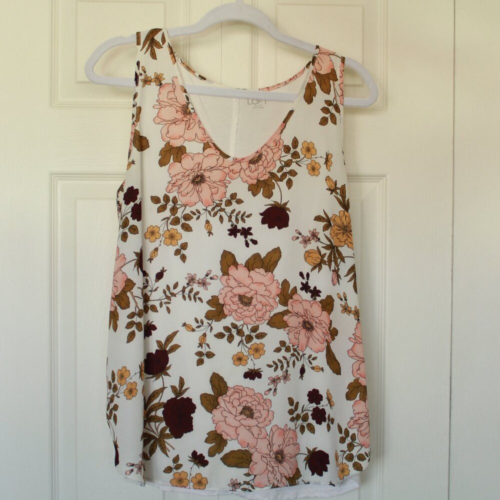 Loft Outlet pink and white mixed media floral tank size Large